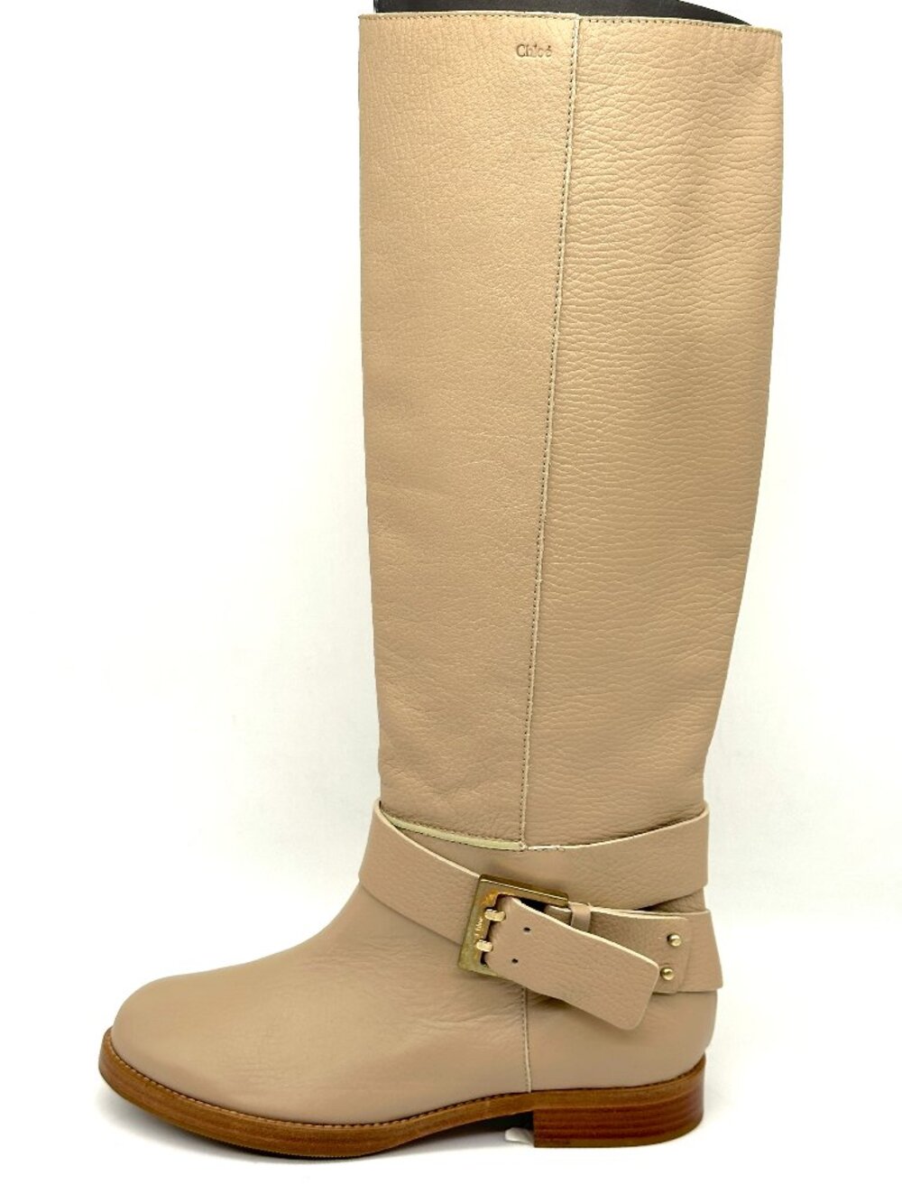Chloe Erin Prince Leather Buckled Knee High Tall Riding Flat Boots